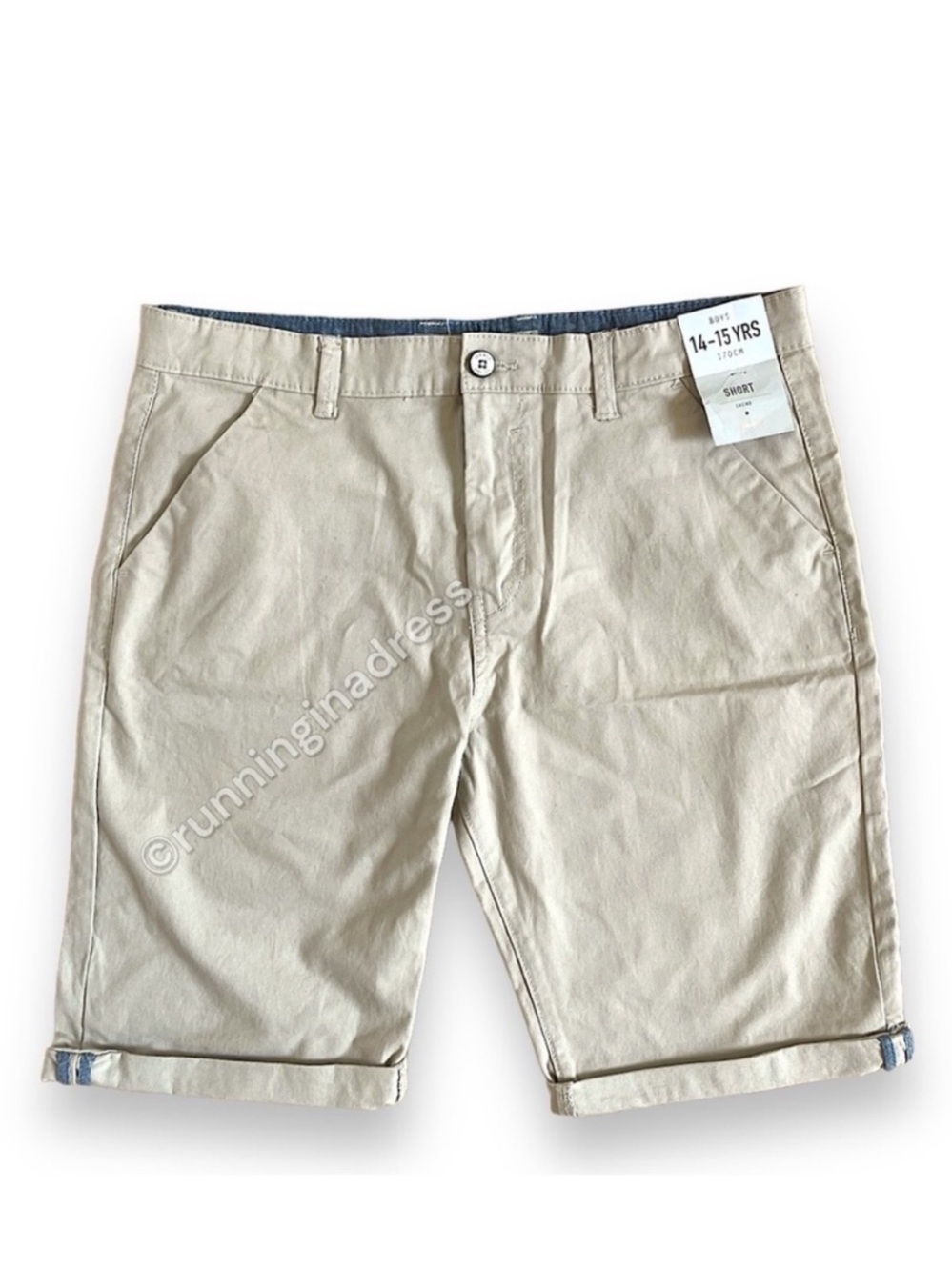 NWT Denim Co Boys Cuffed Chino Shorts 14-15 Khaki Adjustable Waist